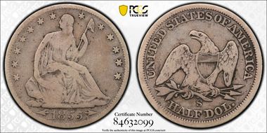 1855-S 50C WB-1 Arrows Large S VG8