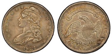 1834 50C O-118, Sm Date, Sm Letters AU53