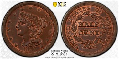 1857 1/2C C-1 MS65BN