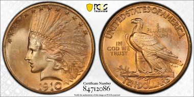1910-S $10 MS64+
