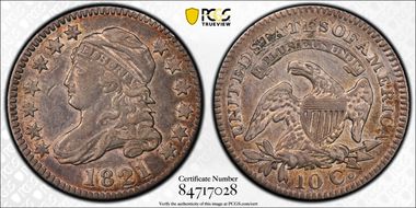 1821 10C JR-3, Large Date XF40