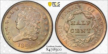 1828 1/2C C-3, 13 Stars MS62BN