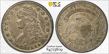 1834 50C Overton 110 Sm Date, Sm Let AU55