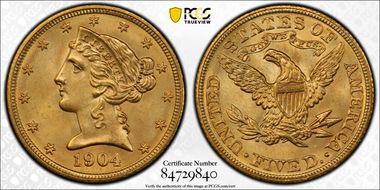 1904 $5 MS66