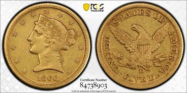 1860-D $5 Medium D XF40