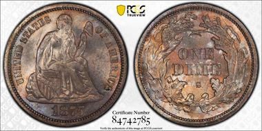 1875-S 10C Mintmark Above Bow MS66