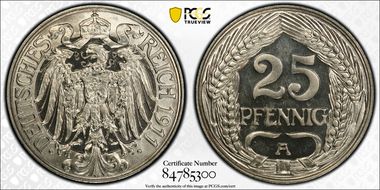 1911-A 25 Pfg J-18 PR65CAM