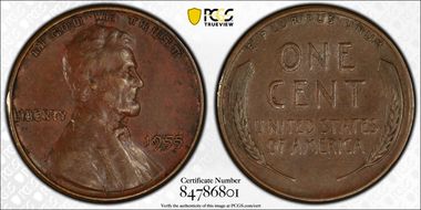 1955 1C Doubled Die Obverse AU50BN