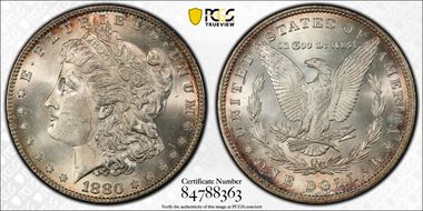 1880 $1 VAM 9, 8/7 Stem MS64