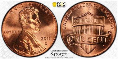 2011-D 1C Shield MS67+ RD