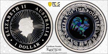 2017-P $1 Year of the Rooster Opal Ag PR70DCAM