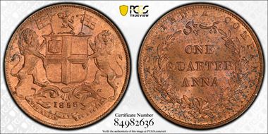 1858(H) 1/4 An SW-3.78 Prid-156  Single Leaf Tips MS65RB