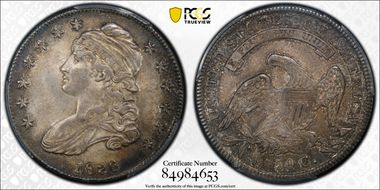 1836 50C O-122, Bar Dot MS63