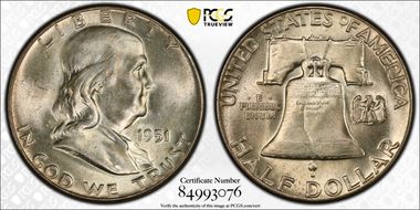 1951 50C Obv Die Clash FS-402 MS64