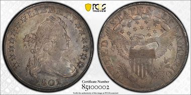1802 $1 BB-242, Wide Date AU55