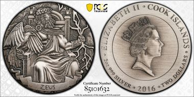 2016 $2 Zeus - Antiqued HR Gods of Olympus SP69