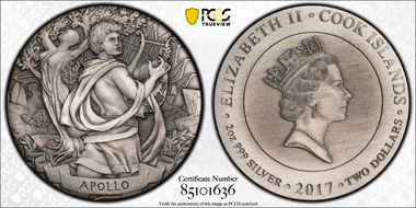 2017 $2 Apollo Antique Finish High Relief MS69