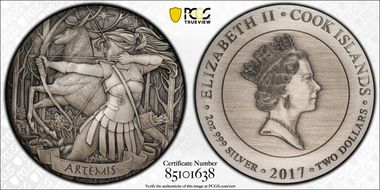 2017 $2 Artemis Antique Finish High Relief MS69