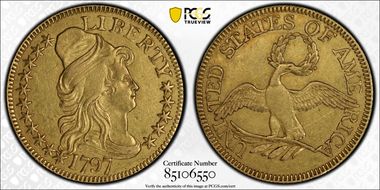 1797 $5 Small Eagle, 16 Stars AU55
