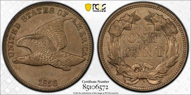 1856 1C Flying Eagle S-3 AU58