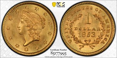 1853 G$1 MS66+