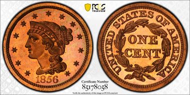 1856 1C Slanted 5 PR65+ RD