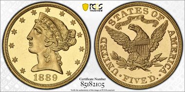 1889 $5 PR64CAM