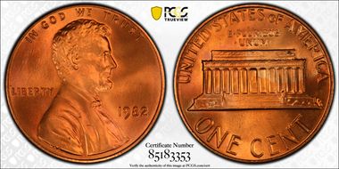 1982 1C Bronze, Small Date MS68RD