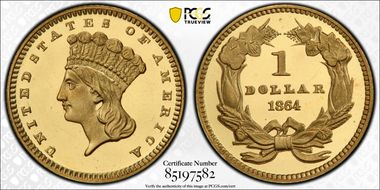 1864 G$1 PR66DCAM