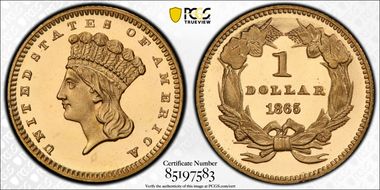 1865 G$1 PR66+ DCAM