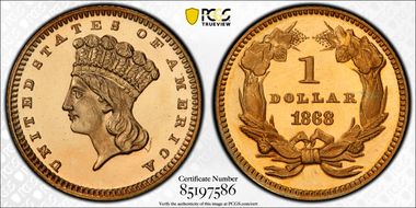 1868 G$1 PR66+ CAM