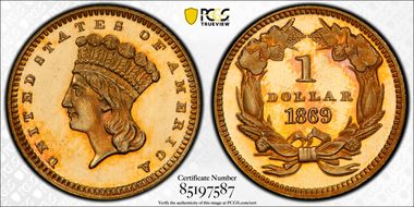 1869 G$1 PR65CAM