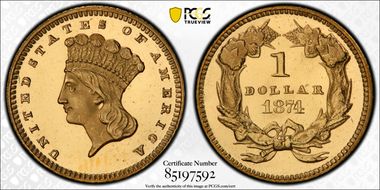 1874 G$1 PR65CAM