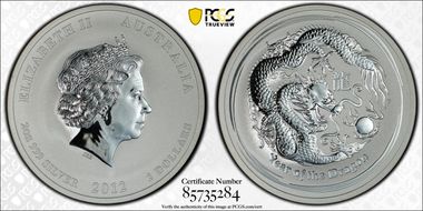 2012-P $2 Year of the Dragon 2oz Ag MS70