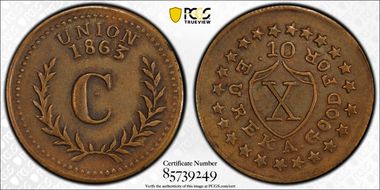 1863 Token F-427/480Ab Brass  Eureka AU55