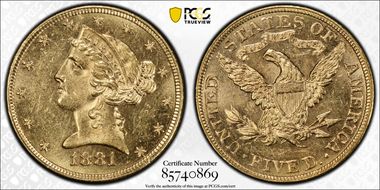 1881 $5 MS62