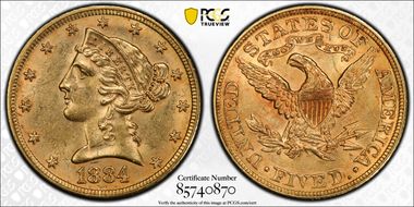 1884 $5 MS62