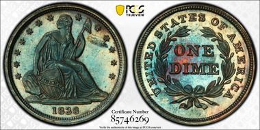 1838 10C No Drapery, Small Stars MS66+