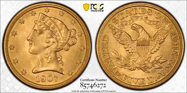 1907 $5 MS66+