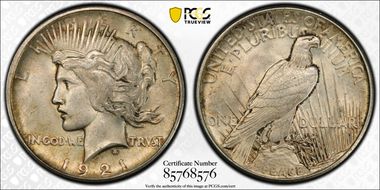 1921 $1 High Relief, Peace MS63