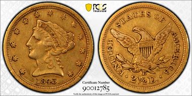 1843-D $2.50 Small D XF40