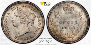 1892 5C WD 1/1 8/8 9/9/9 MS63