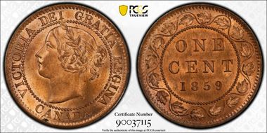 1859 1C Narrow 9 MS64RD