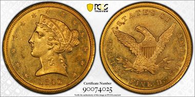 1840 $5 MS62