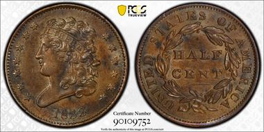1833 1/2C Cohen 1 AU58BN