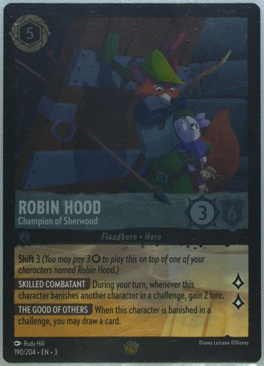 ディズニー ロルカナ ロビンフッド シャーウッドの英雄 ホイル加工 foil 2024 Disney Lorcana EN 3 Foil Robin Hood Beloved Outlaw #189