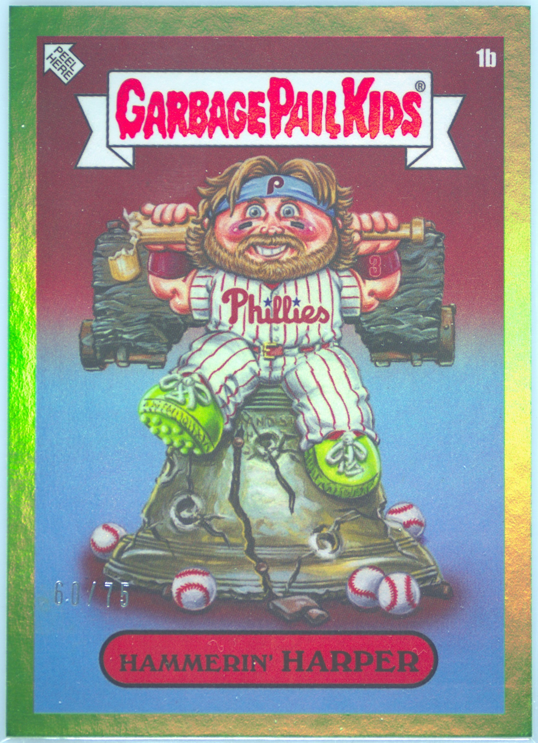 2023 Topps Garbage Pail Kids X MLB Series 3 Green Foil #1b Hammerin' Harper front