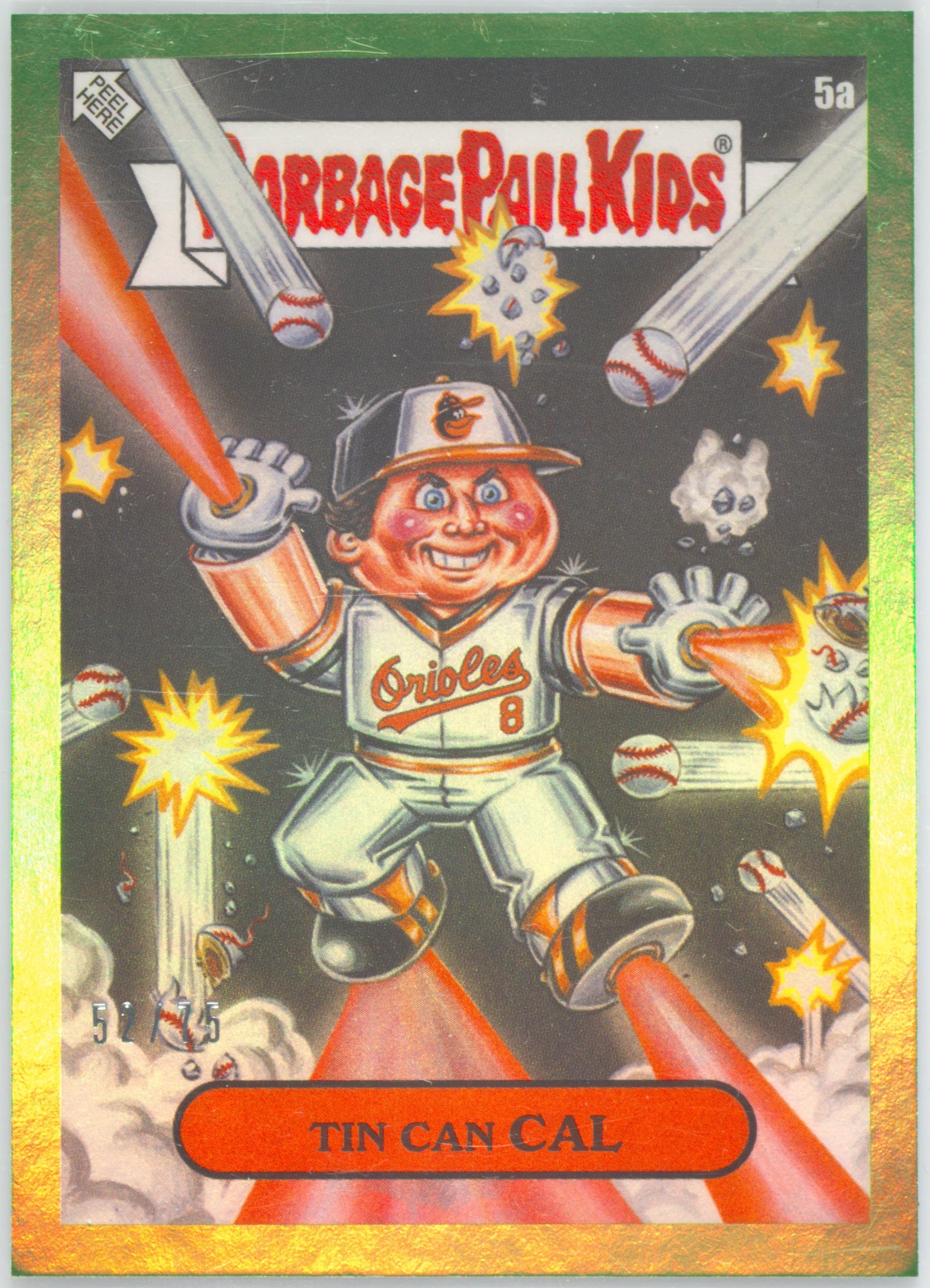 2023 Topps Garbage Pail Kids X MLB Series 3 Green Foil #5a Tin Can Cal front