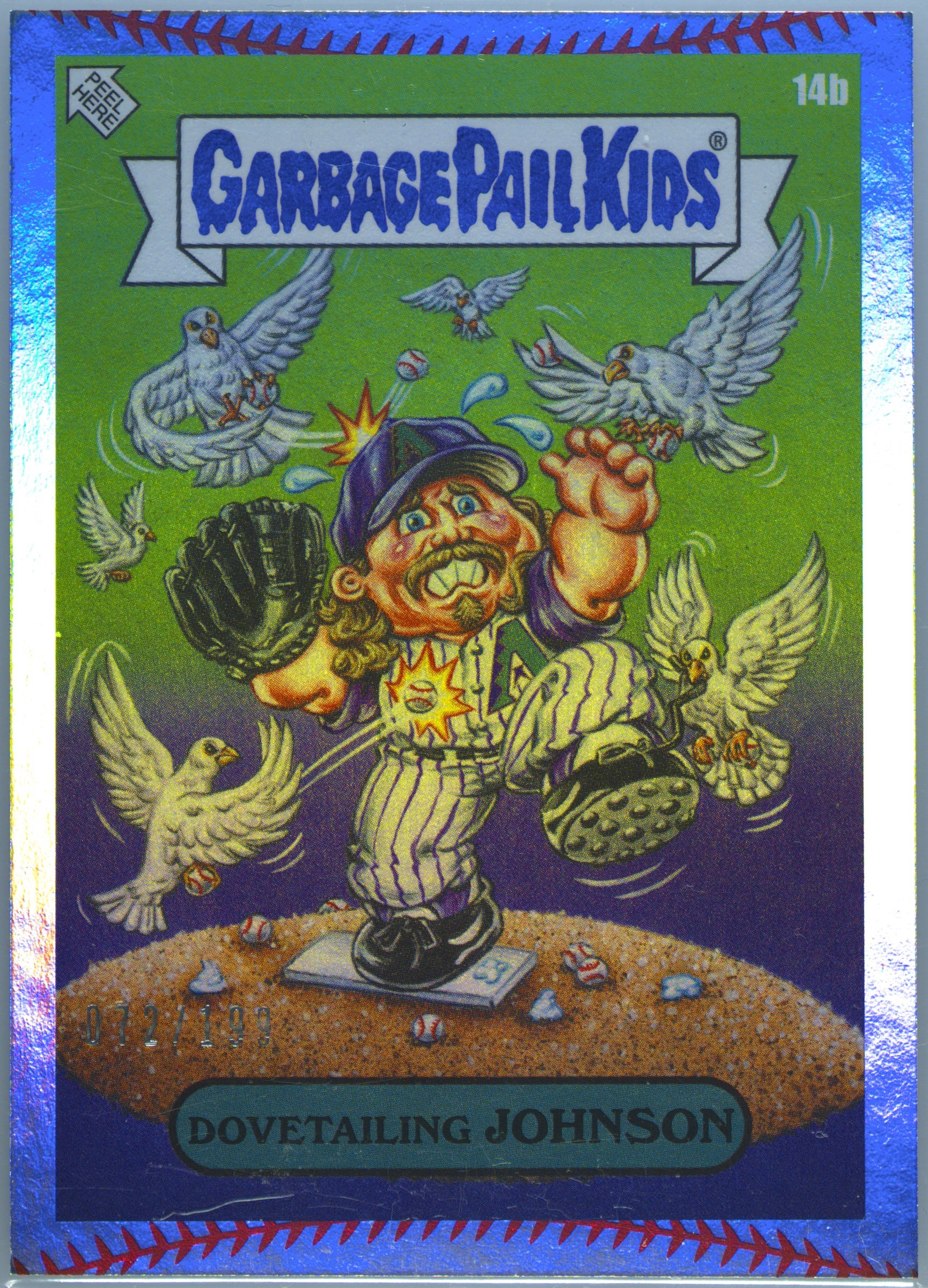 2023 Topps Garbage Pail Kids X Mlb Series 3 Baseball Stitching Foil #14b Dovetailing Johnson front