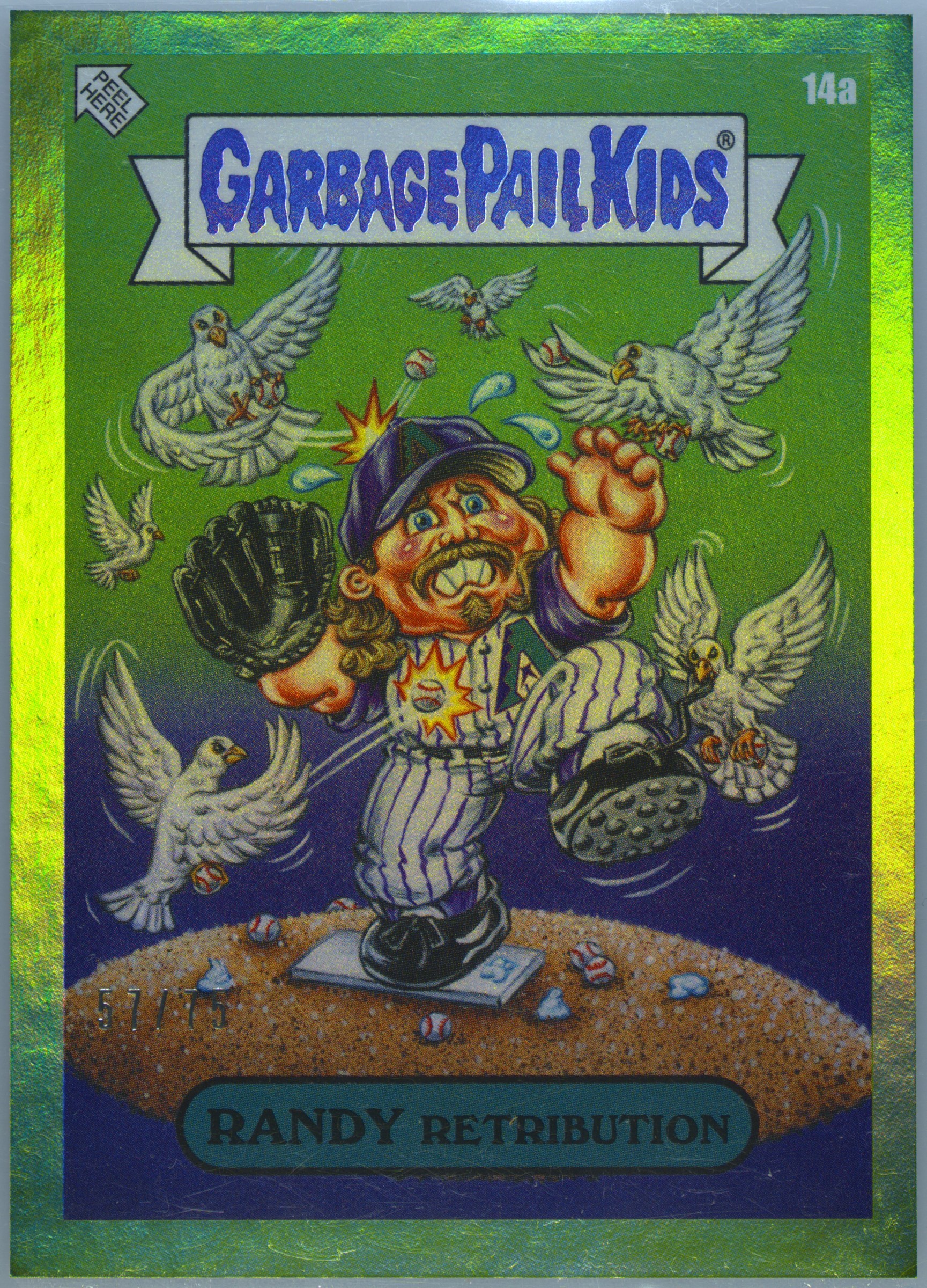 2023 Topps Garbage Pail Kids X Mlb Series 3 Green Foil #14a Randy Retribution front